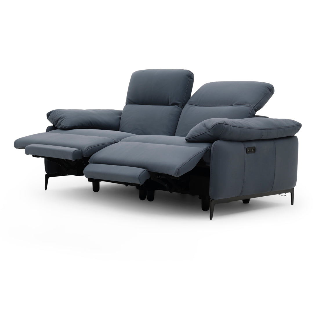 Wakely Leather Reclining Sofa Dark Blue