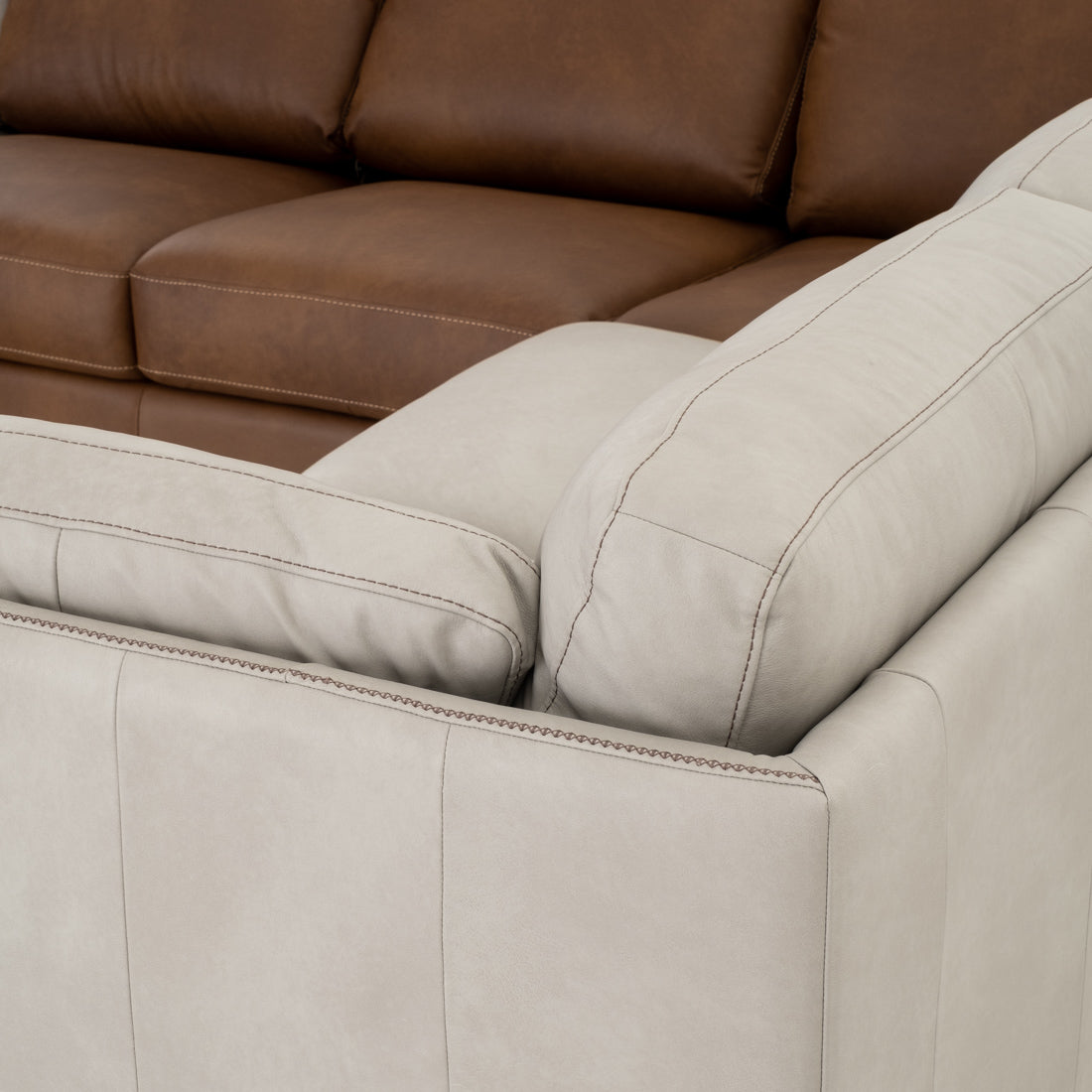 Neal Leather Sectional Sofa Light Grey