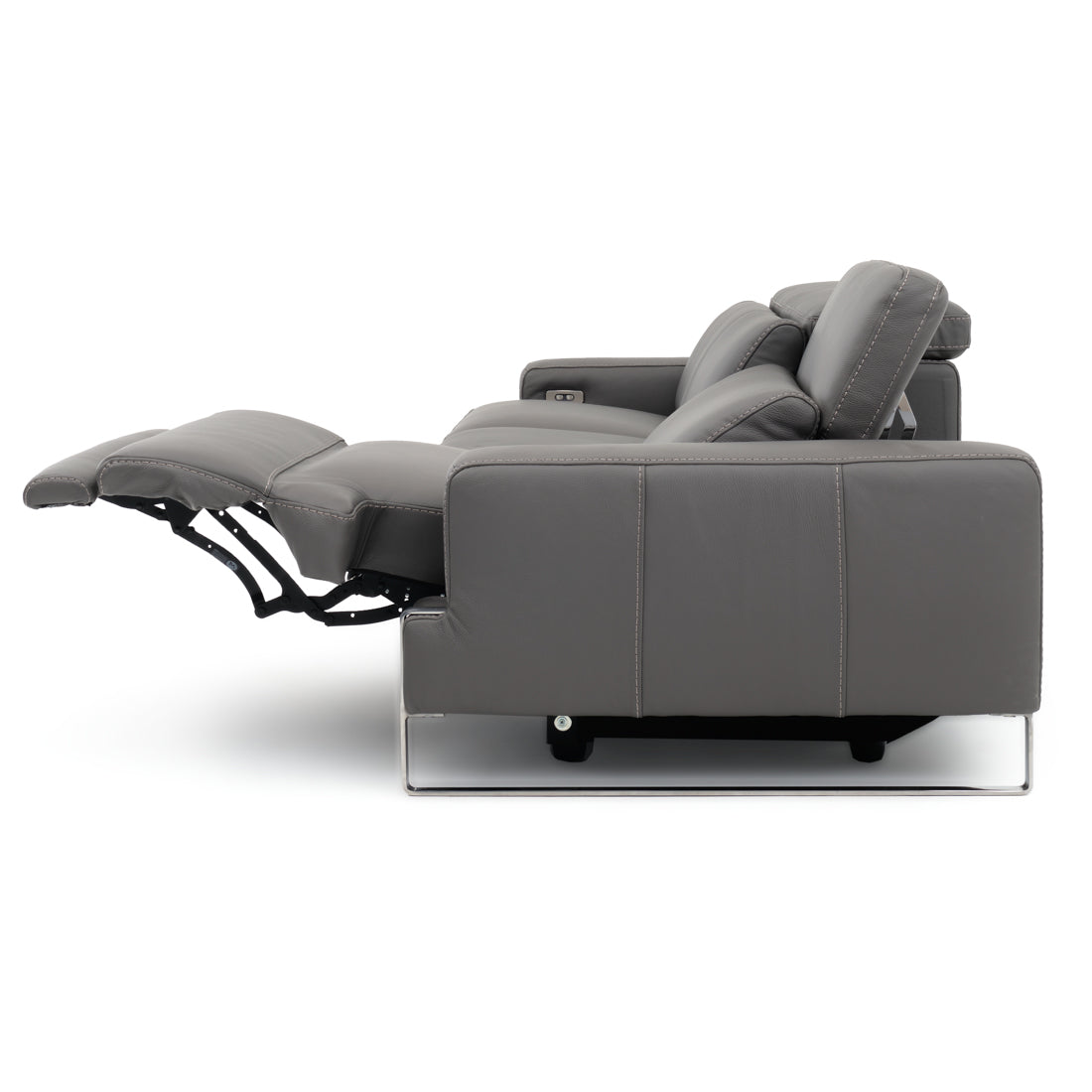 Warley Leather Reclining Sofa Light Grey