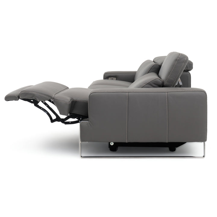 Warley Leather Reclining Sofa Light Grey