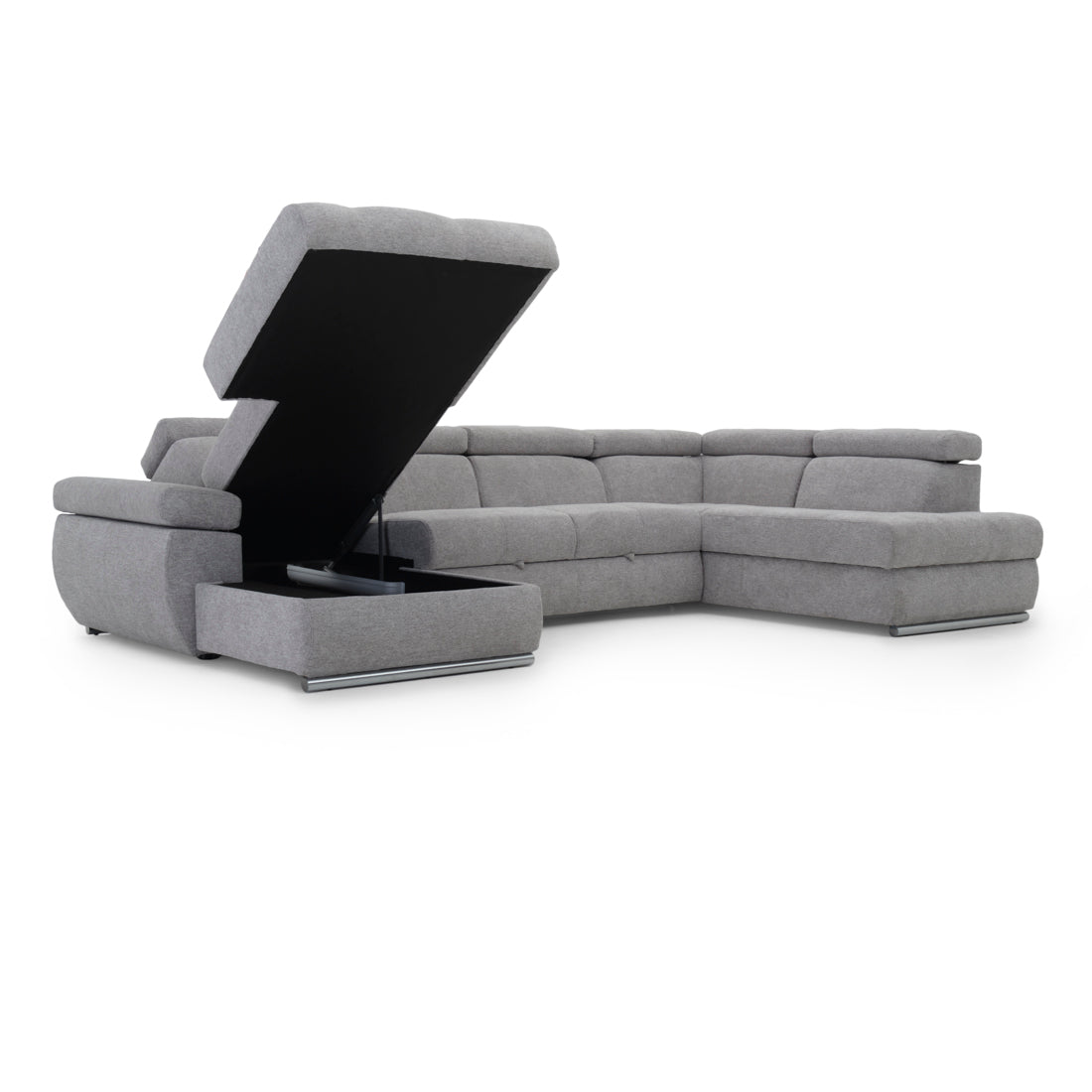 Wicek Fabric Sectional Sofa-Bed Light Grey