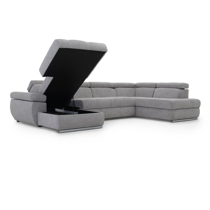 Wicek Fabric Sectional Sofa-Bed Light Grey