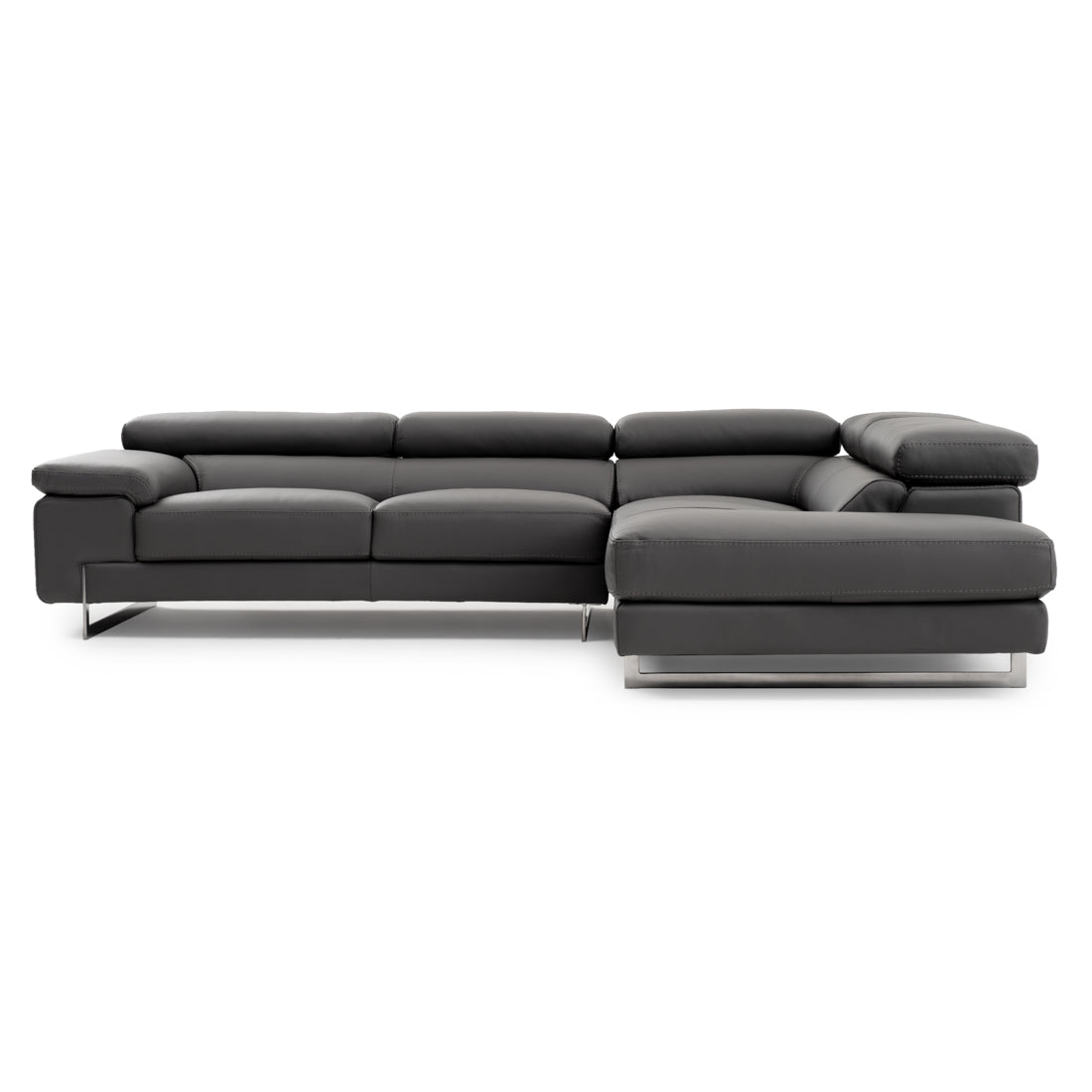 Waller Leather Sectional Sofa Dark Grey