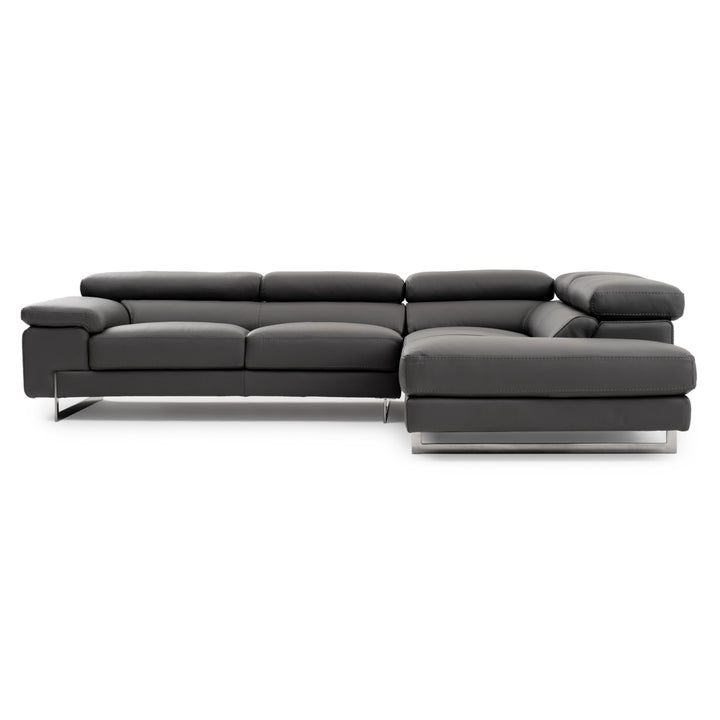 Waller Leather Sectional Sofa Dark Grey