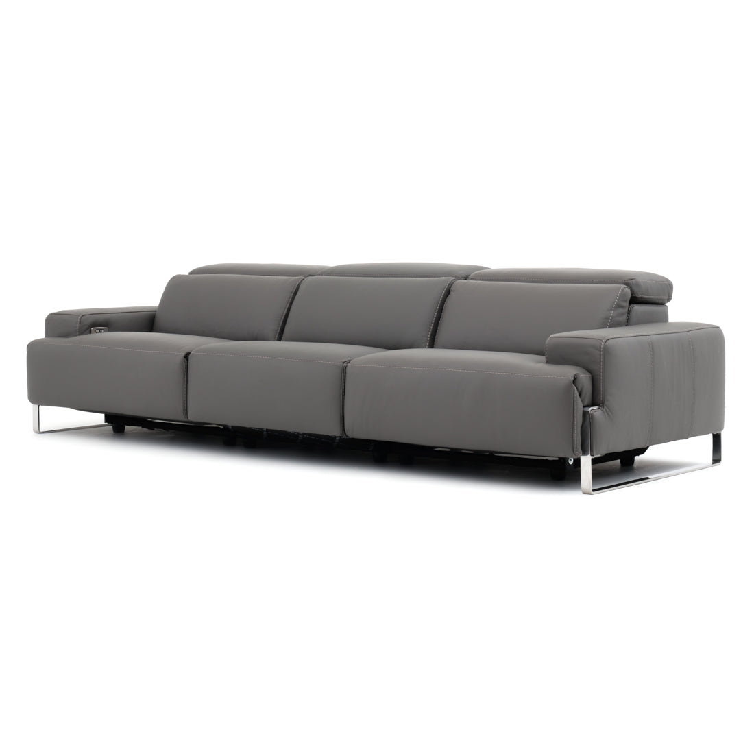 Warley Leather Reclining Sofa Light Grey
