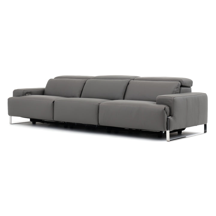 Warley Leather Reclining Sofa Light Grey