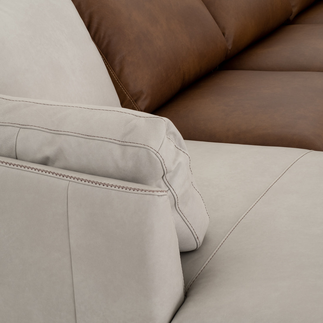 Neal Leather Sectional Sofa Light Grey