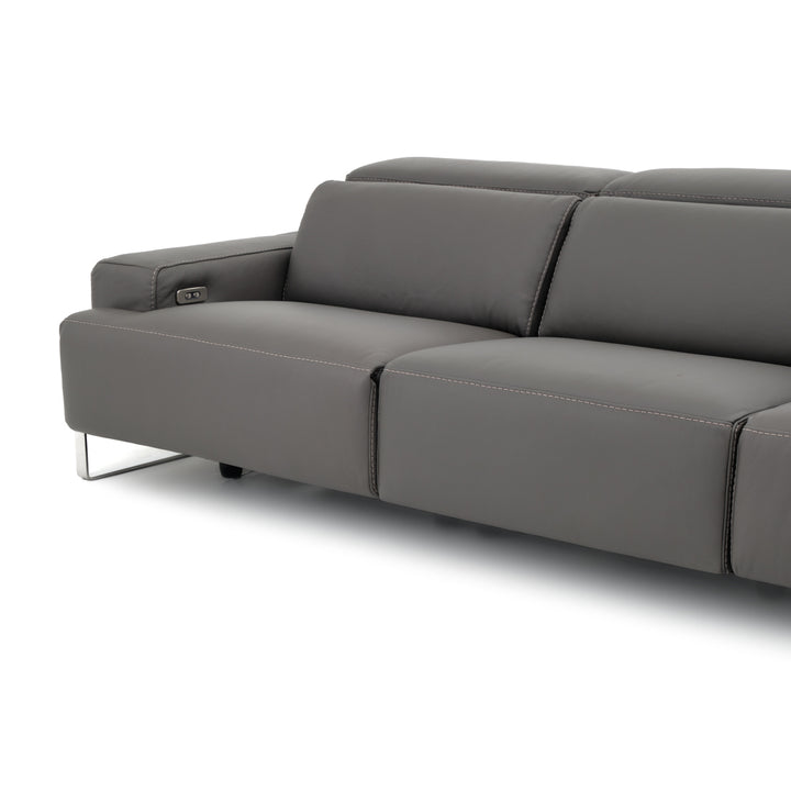 Warley Leather Reclining Sofa Light Grey