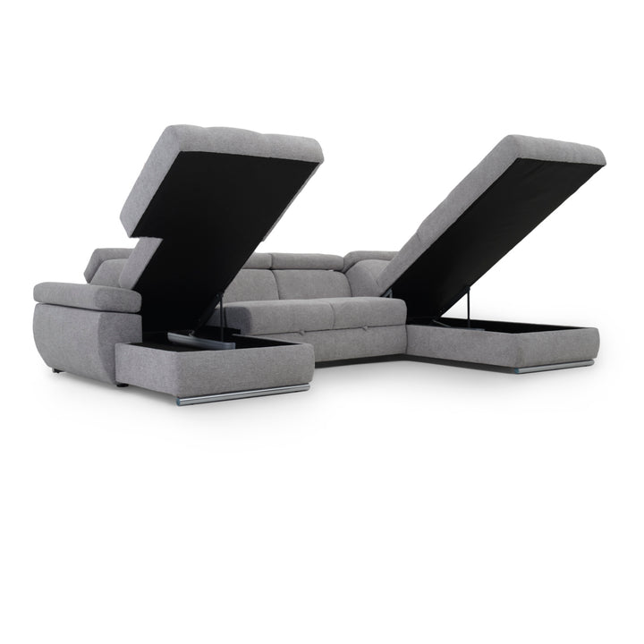 Wicek Fabric Sectional Sofa-Bed Light Grey