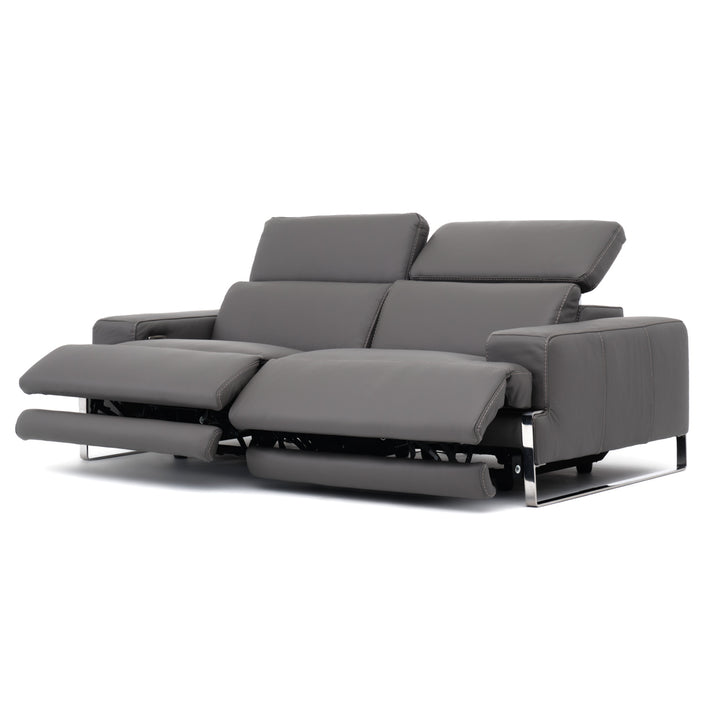 Warley Leather Reclining Sofa Light Grey