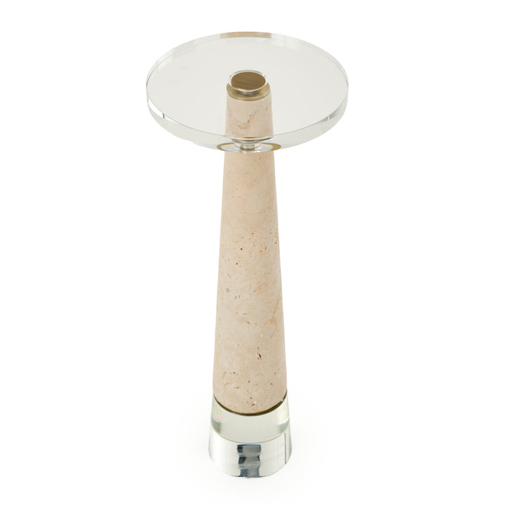 Nicasia Travertine Accent Table Light Brown