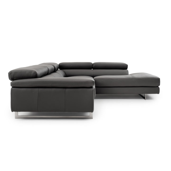 Waller Leather Sectional Sofa Dark Grey