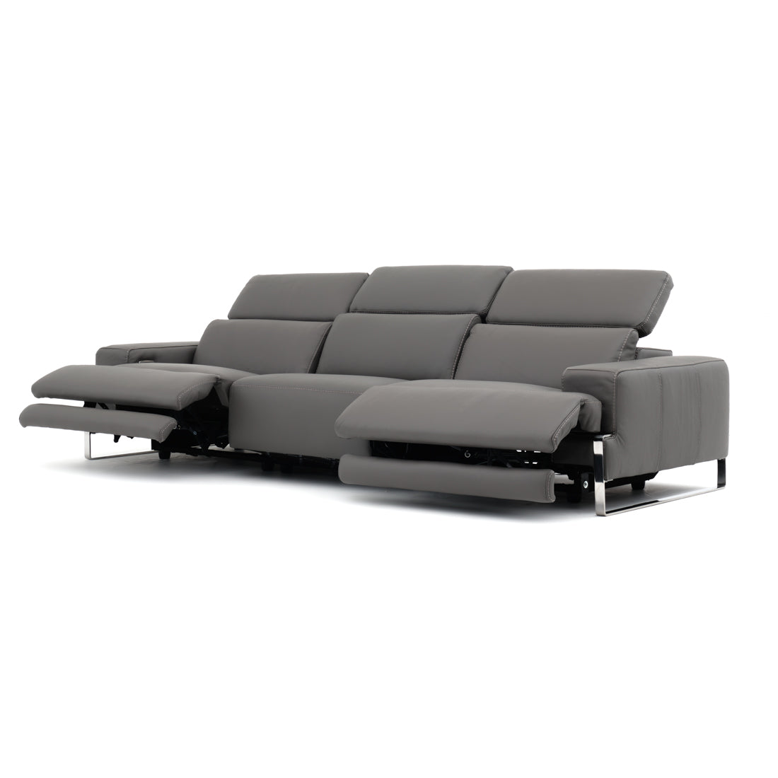 Warley Leather Reclining Sofa Light Grey