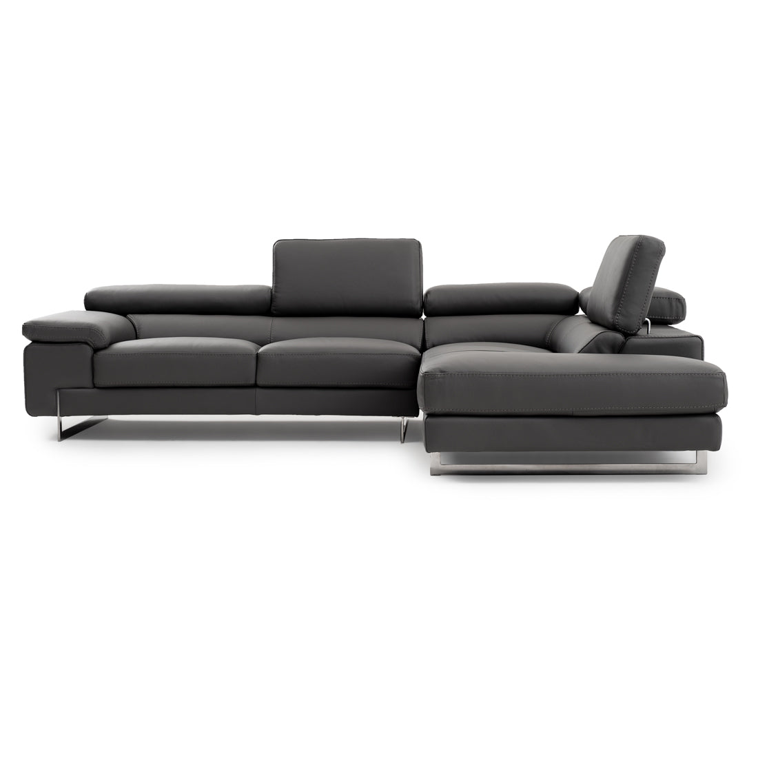 Waller Leather Sectional Sofa Dark Grey