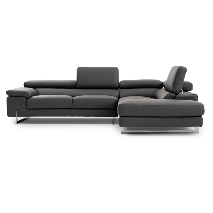 Waller Leather Sectional Sofa Dark Grey