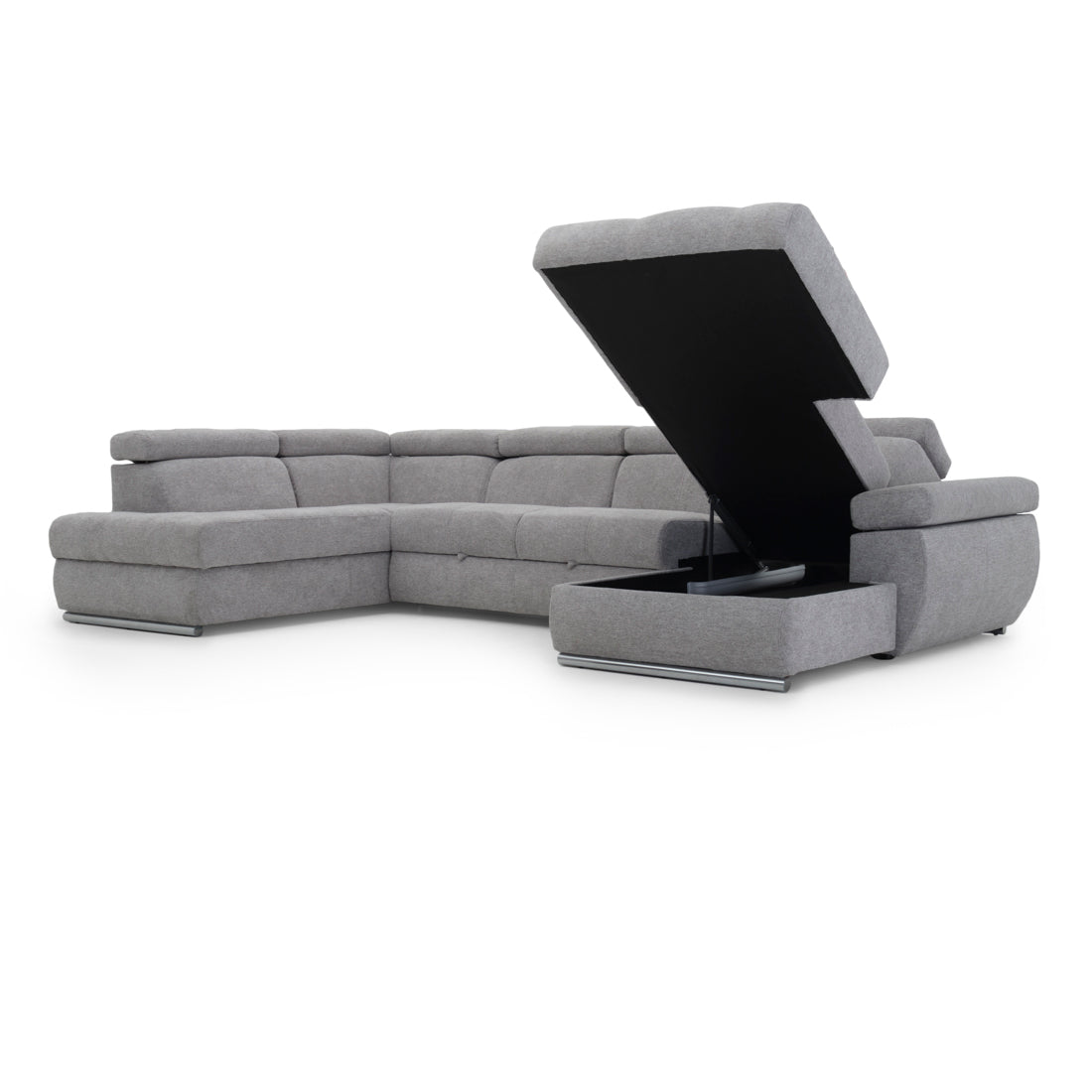 Wicek Fabric Sectional Sofa-Bed Light Grey