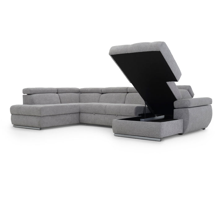Wicek Fabric Sectional Sofa-Bed Light Grey