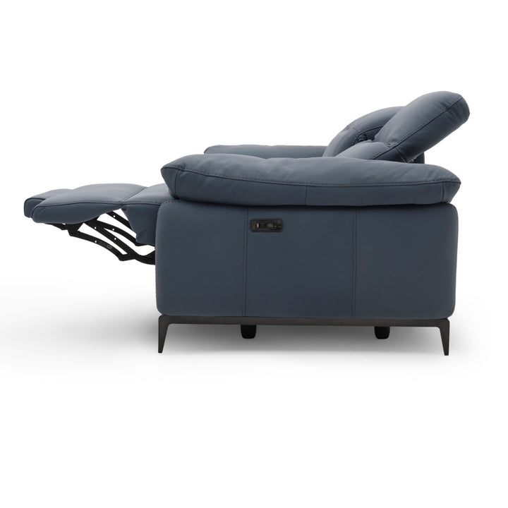 Wakely Leather Reclining Sofa Dark Blue