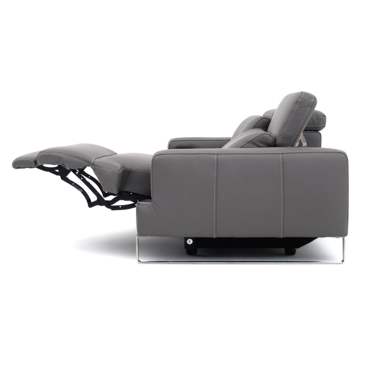 Warley Leather Reclining Sofa Light Grey