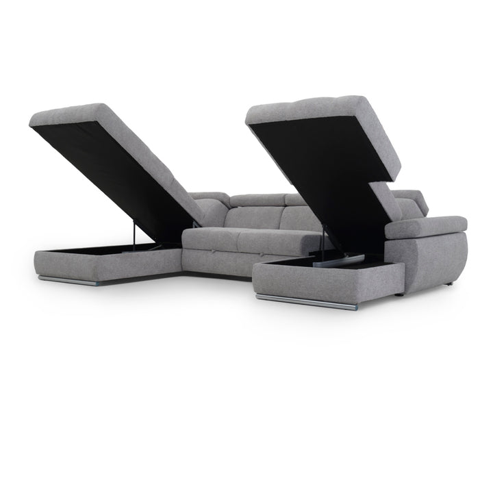 Wicek Fabric Sectional Sofa-Bed Light Grey