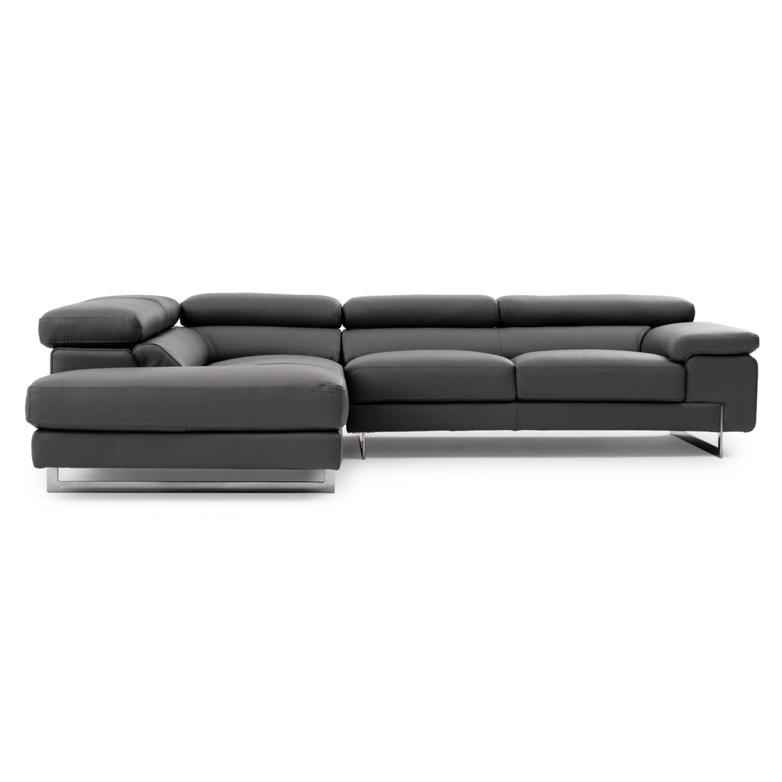 Waller Leather Sectional Sofa Dark Grey