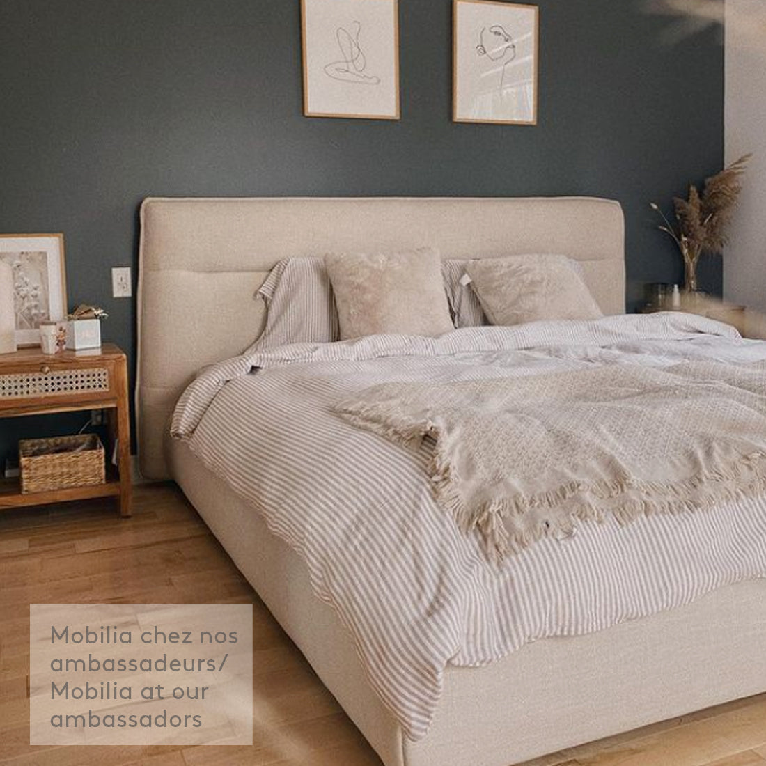 Nylan Fabric Queen Bed Beige