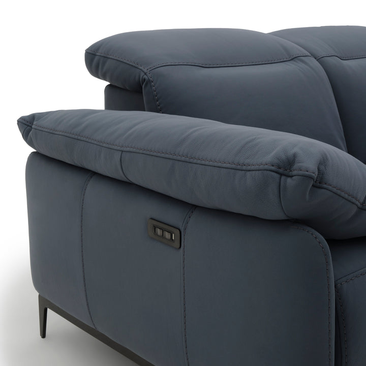 Wakely Leather Reclining Sofa Dark Blue