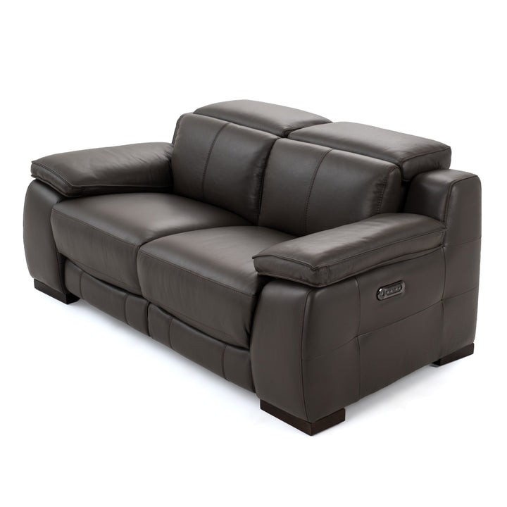 Nova Leather Reclining Loveseat Dark Grey