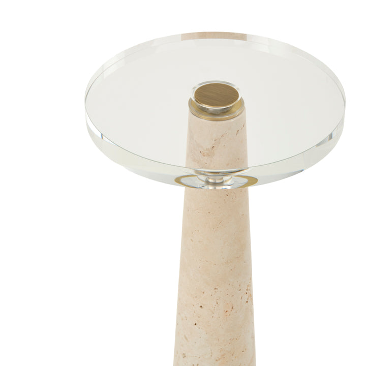 Nicasia Travertine Accent Table Light Brown