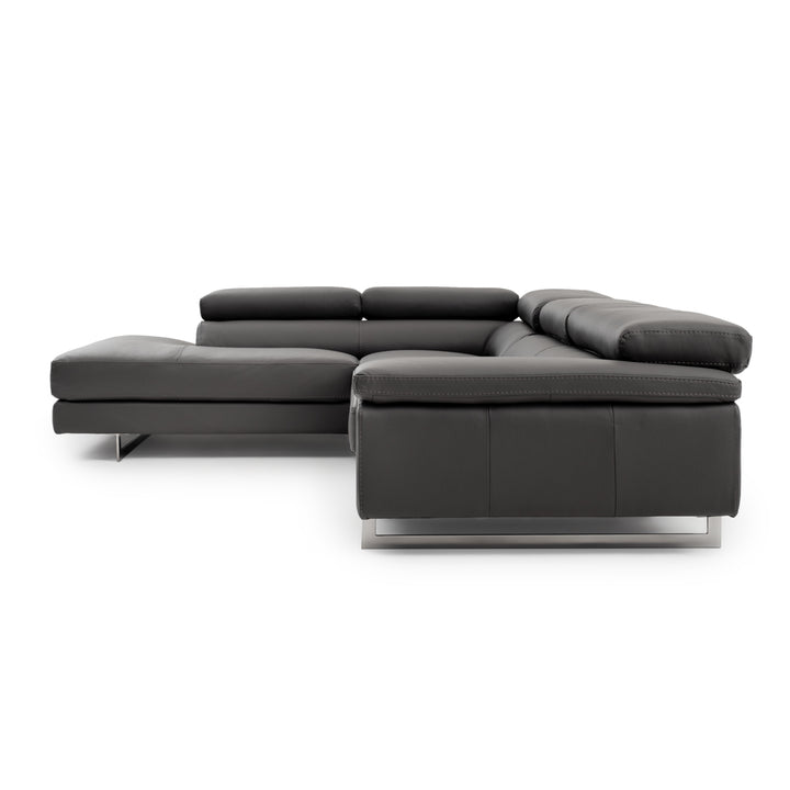 Waller Leather Sectional Sofa Dark Grey