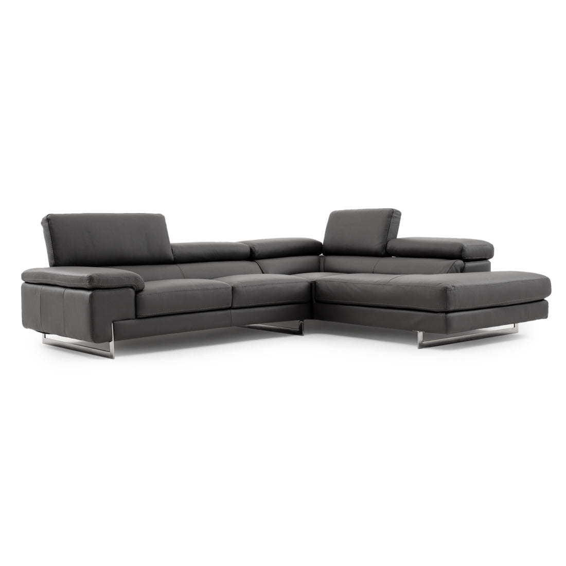 Waller Leather Sectional Sofa Dark Grey