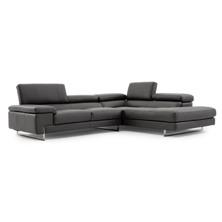 Waller Leather Sectional Sofa Dark Grey